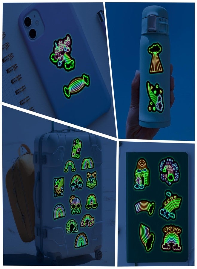 Robmoda 51 Pcs Neon Rainbow Stickers for Kids Glow in The Dark, Unicorns Sticker for Water Bottle, Vinyl Waterproof Laptop Decals for Teens Girls Boys, Students Classroom Prizes Sticker Pack - Image 2